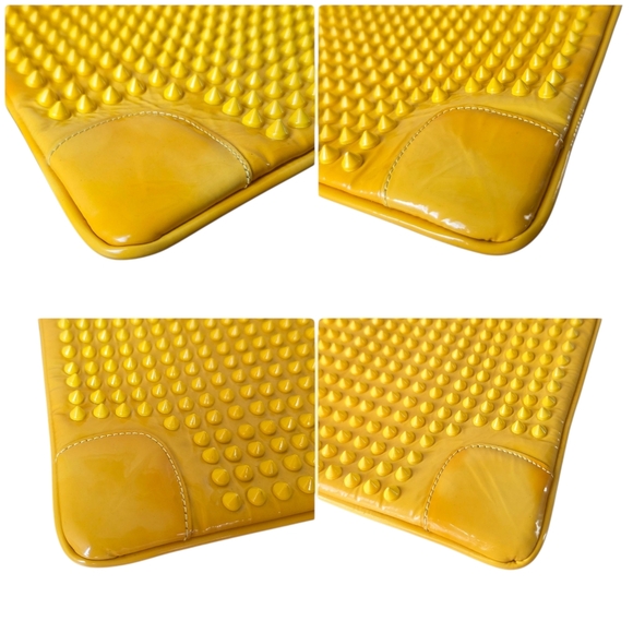 Christian Louboutin Loubiposh Yellow Spiked Clutch Patent Leather Bag Purse - Picture 13 of 16